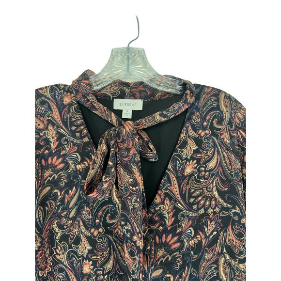 Evereve Dress Paisley Print Tie Front Chiffon Gremlin Forest Eliza Midi Small - Picture 5 of 15